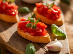 Tomato Basil Bruschetta on Toasted Crostini
