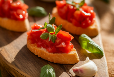 Tomato Basil Bruschetta on Toasted Crostini