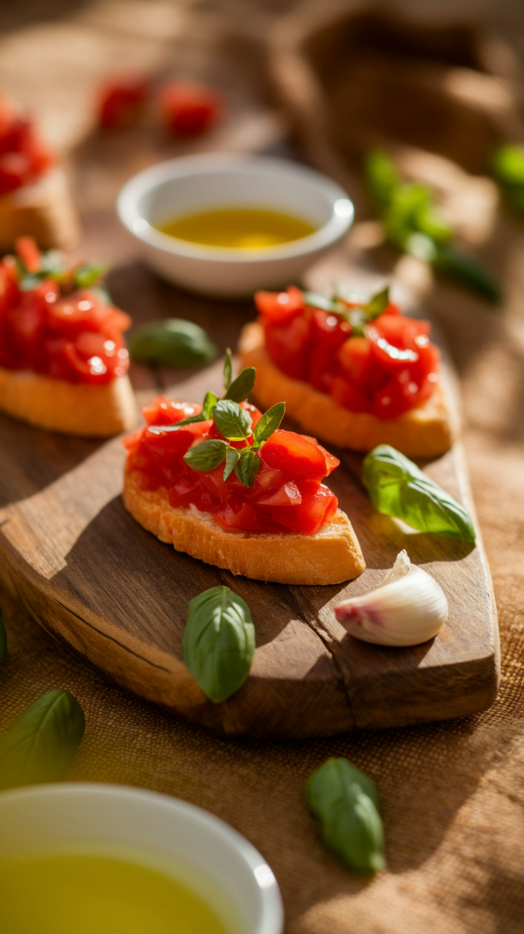 Tomato Basil Bruschetta on Toasted Crostini