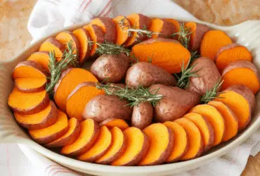 Roasted Sweet Potatoes with Garlic and Parmesan