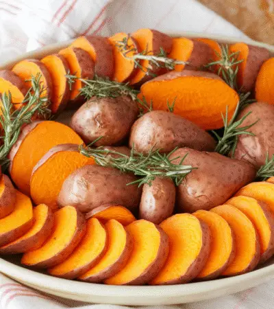 Roasted Sweet Potatoes with Garlic and Parmesan