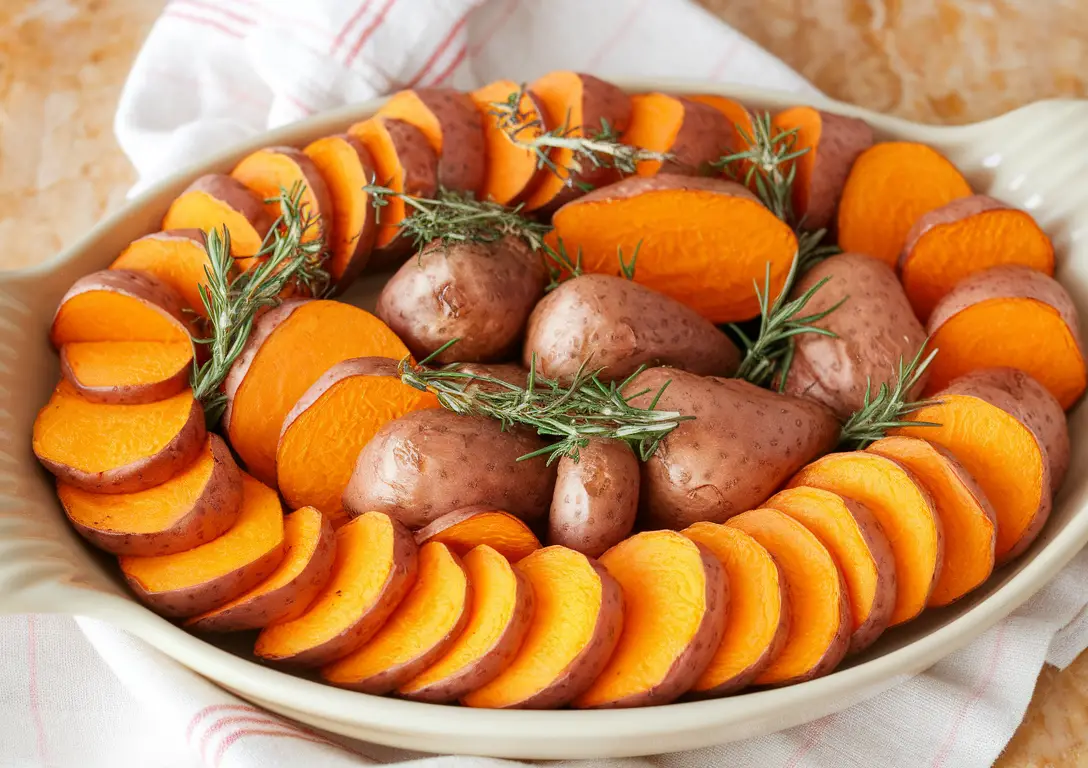 Roasted Sweet Potatoes with Garlic and Parmesan