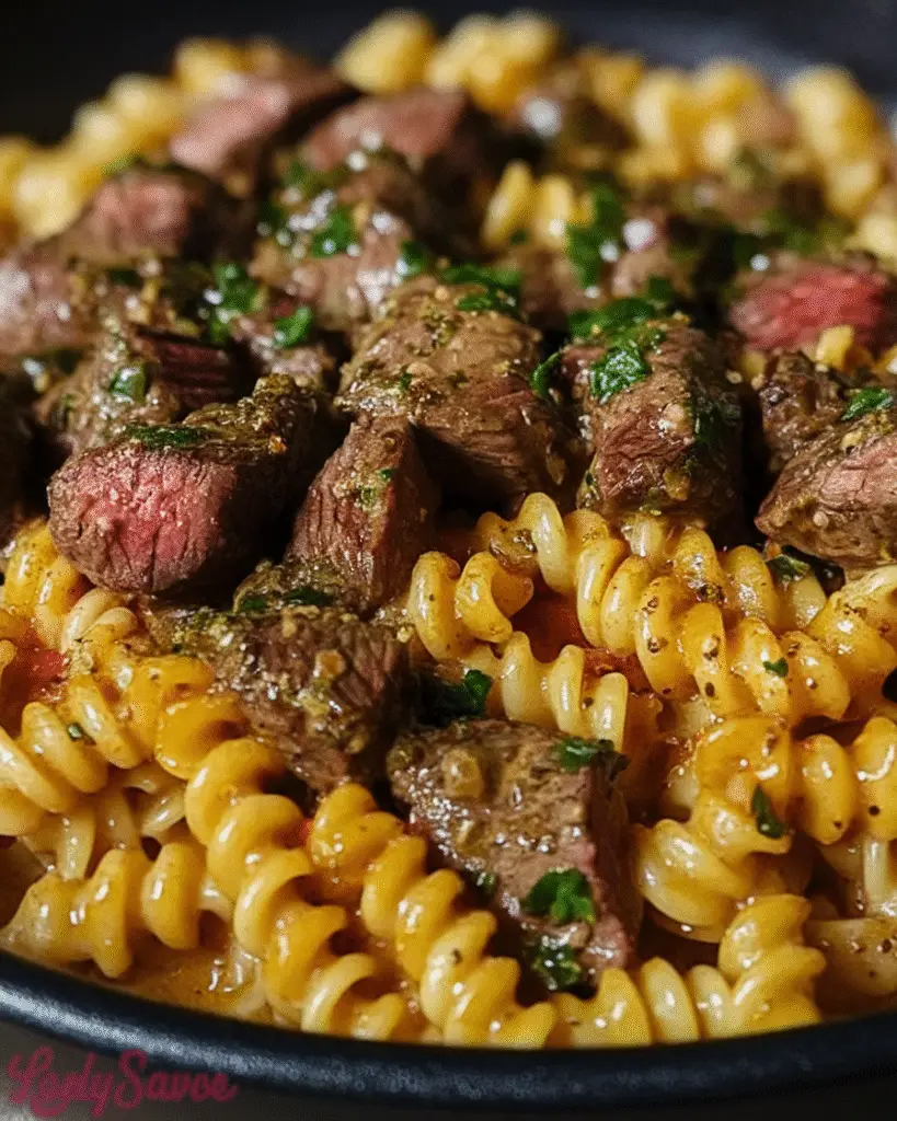 One-Pot Creamy Spicy Garlic Butter Steak and Pasta
