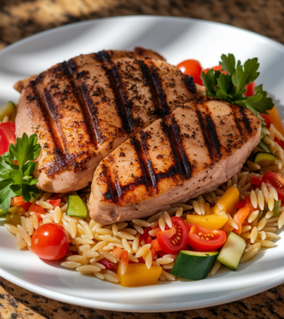 Easy Balsamic Chicken & Veggie Orzo