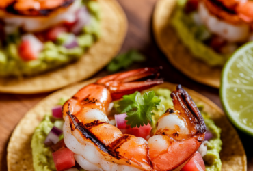 shrimp tostadas with guacamole and fresh salsa