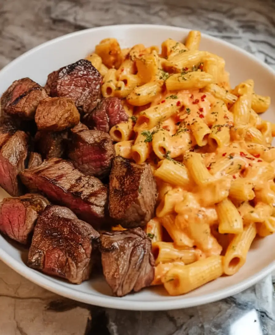 Cajun Steak Cheesy Rigatoni Parmesan